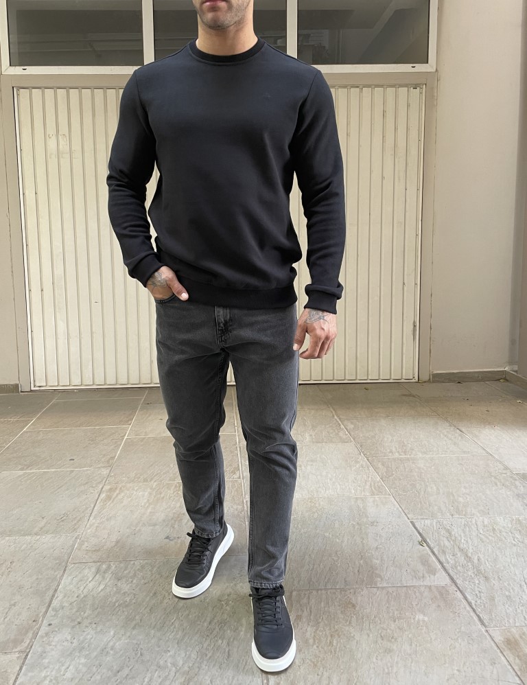 Ανδρική μαύρη πλεκτή βαβακερή μακρυμάνικη μπλούζα plus size 2308M φωτογραφία